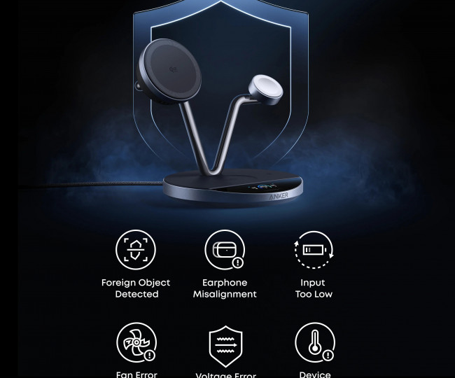 Бездротова зарядна станція Anker Prime (3-в-1, MagGo, AirCool, док-стійка)